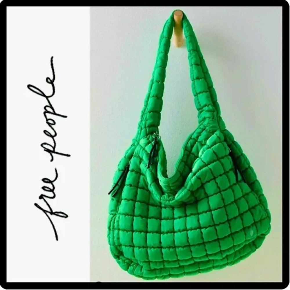 Free People Kelly Green Quilted Carryall Bag & Pouch
